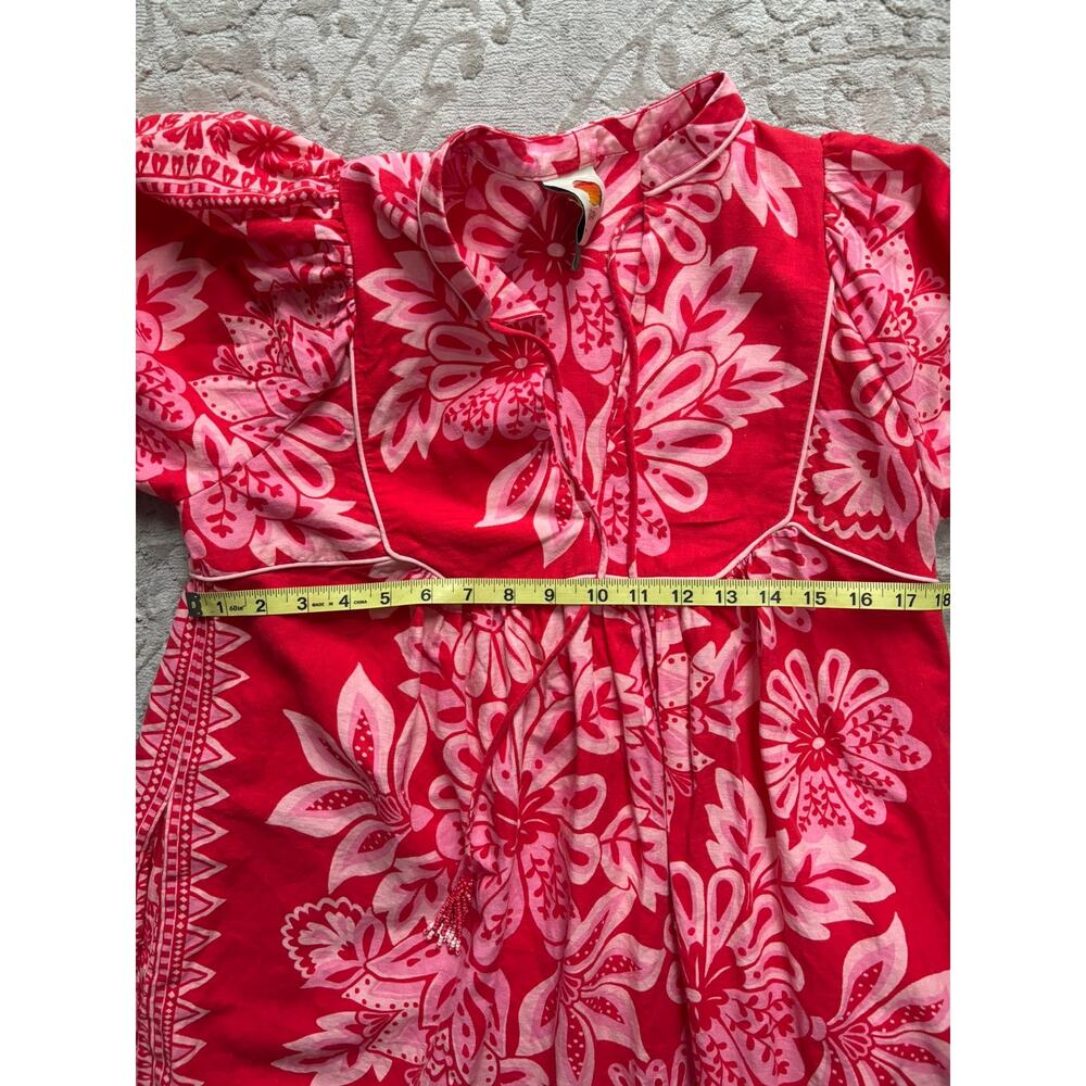 Farm Rio Women Flora Tapestry Red Long Sleeve Mini Dress Small Boho Embroidered - Picture 7 of 8